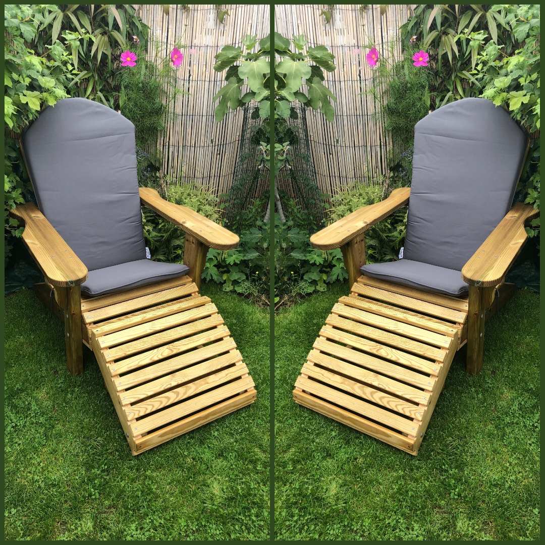 Two Adirondack Chairs Bundle with Cushions, and Footrests