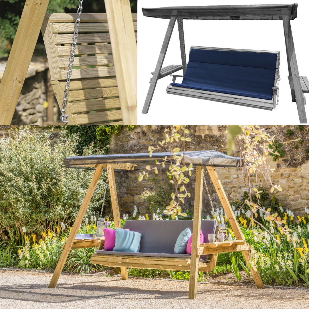 Terassi 3 Seat High Back Swing Bundle with Canopy and High Back Cushion