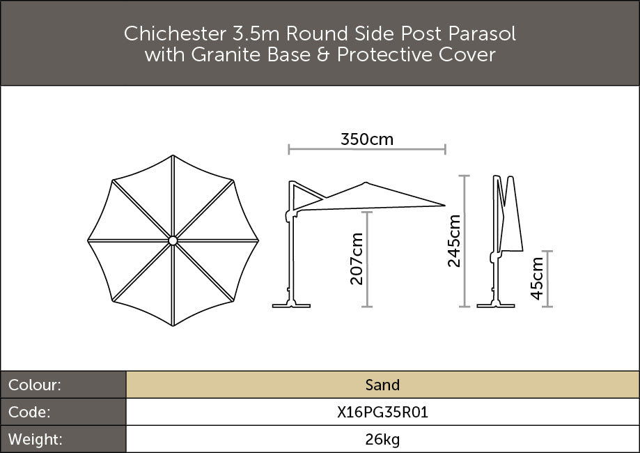 Parasol- 3.5 m Cantilevered, Sand coloured, including base